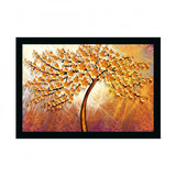 Tree Painting Painting with Synthetic Photo Frame (Multicolor)