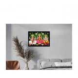 Laxmi Ganesh Saraswati Painting with Synthetic Photo Frame (Multicolor)