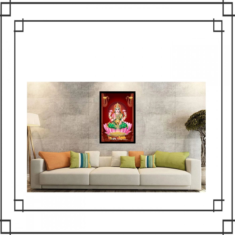 Maa Laxmi Painting with Synthetic Photo Frame (Multicolor)