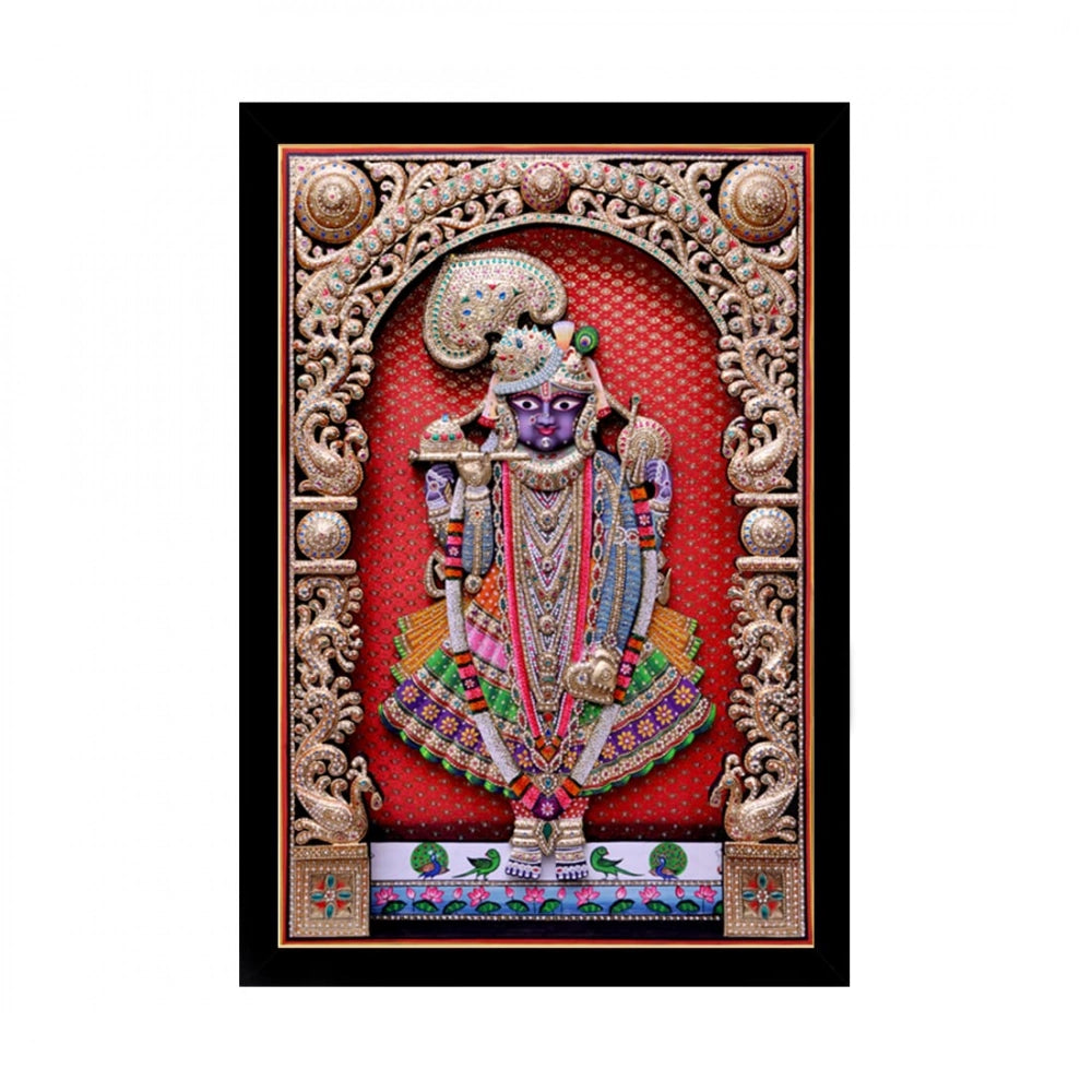 Colorful Shrinathji painting in a multicolored photo frame, ornate detailing traditional Hindu deity