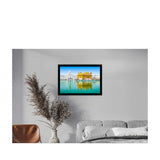 Multicolor synthetic photo frame with Golden Temple painting in background