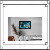 Multicolored Buddha painting on a wall with a synthetic photo frame