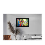 Rajasthani Village Modern Art Painting with Synthetic Photo Frame (Multicolor)