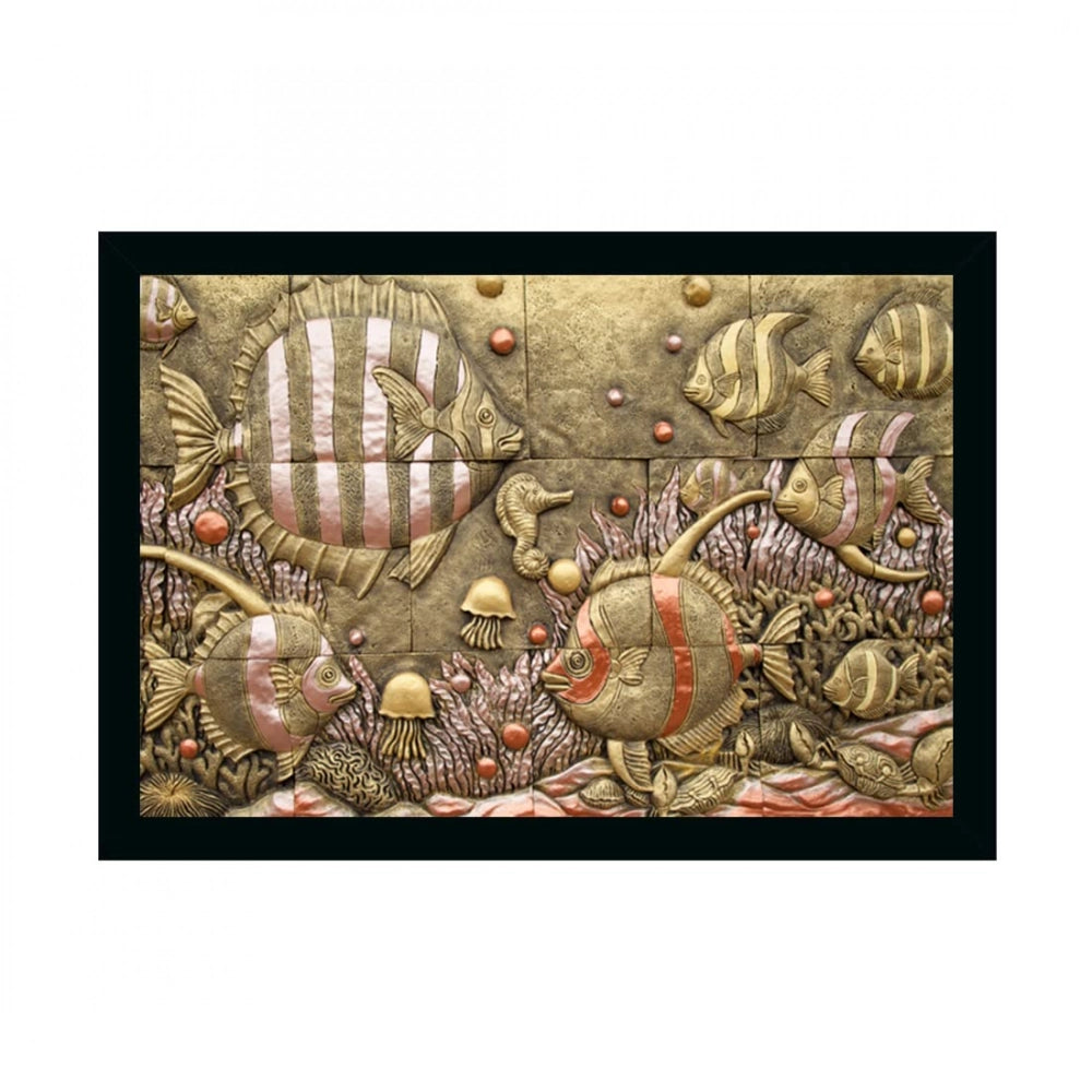 Multicolored fish painting on a canvas, with a synthetic photo frame