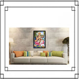 Saraswati Maa Painting with Synthetic Photo Frame (Multicolor)