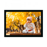 Baby in park, holding hand, yellow leaves, painting on white canvas