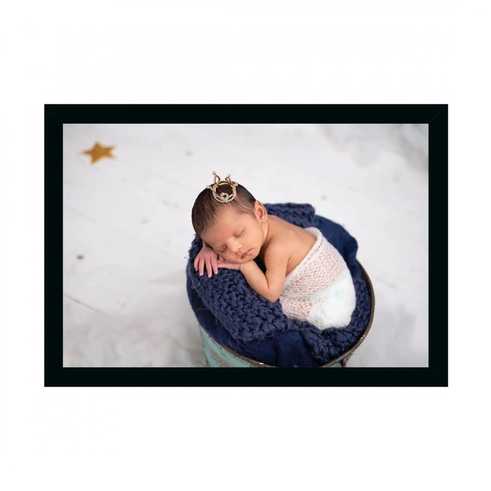Multicolor photo painting of a baby in a blanket within a photo frame