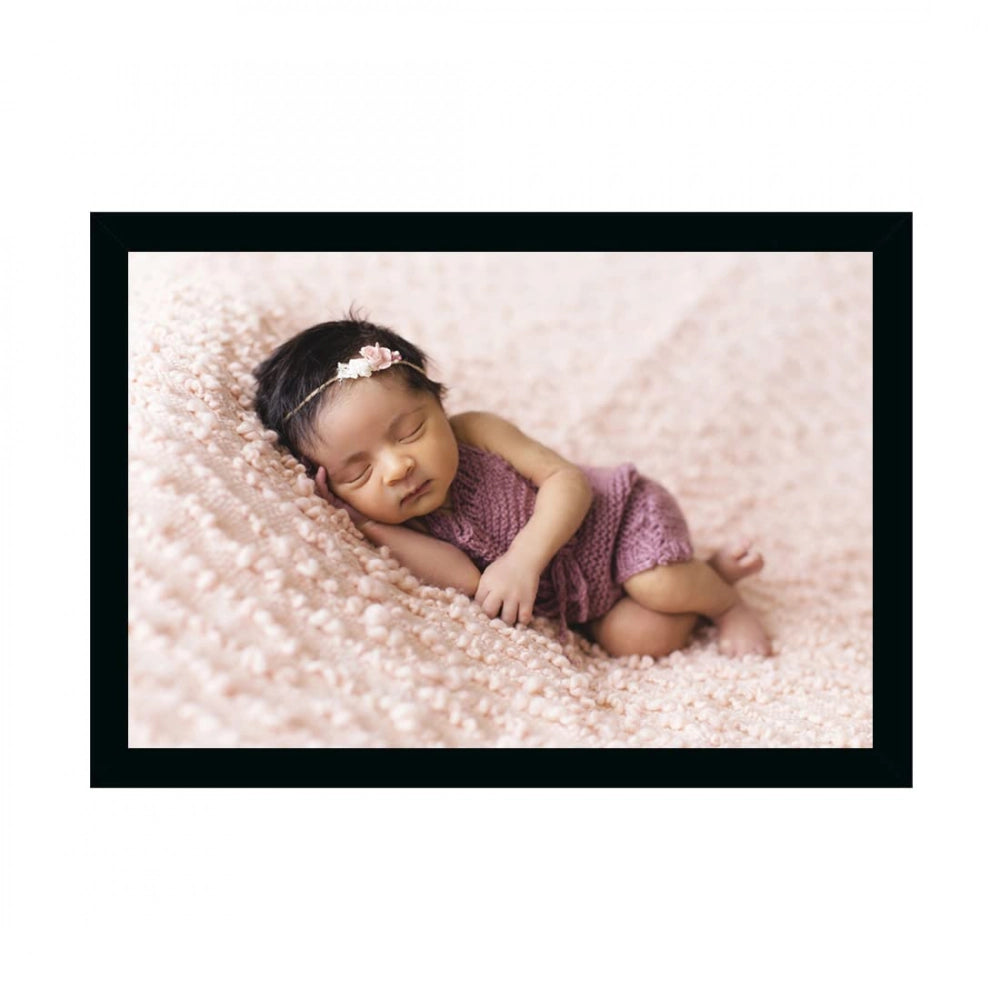 Baby sleeping in pink blanket, framed photo painting