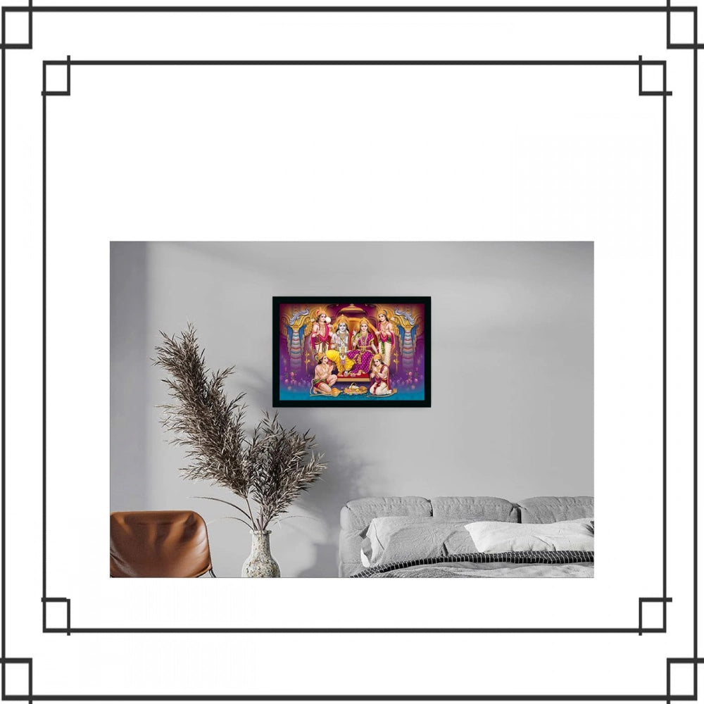 Multicolor synthetic framed painting of Ayodhya Ram Mandir, lightweight, water-resistant for wall mounting