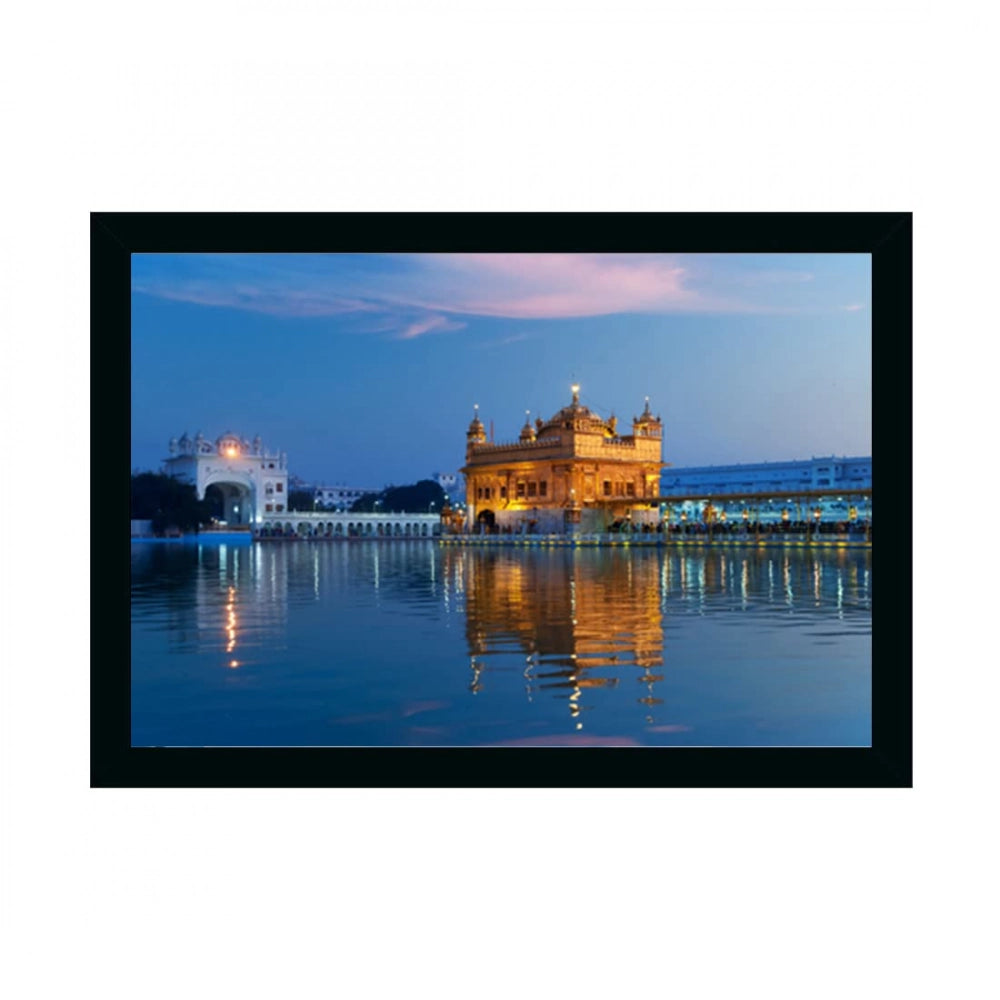 Multicolor canvas painting of the Golden Temple in Amritsar, India. Comes with a white cardstock photo frame