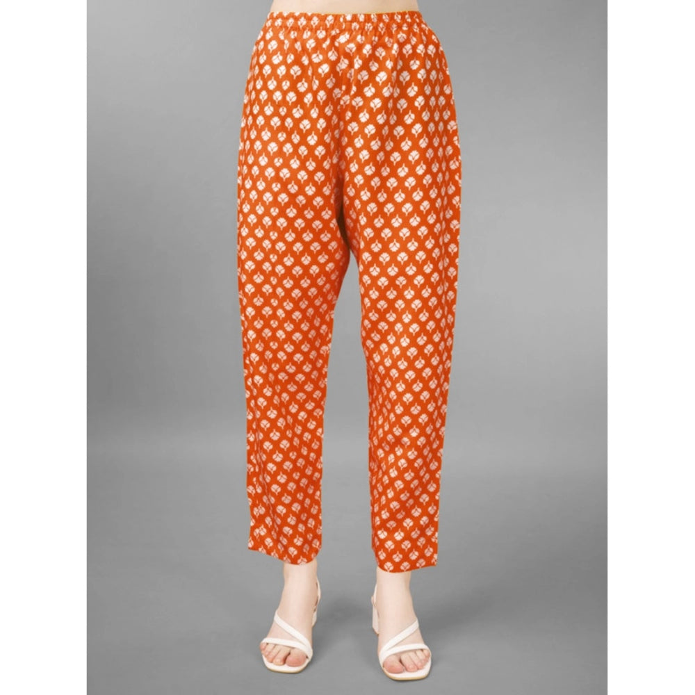 Women's Casual 3-4 th Sleeve Embroidery Rayon Kurti Pant Dupatta Set (Orange)
