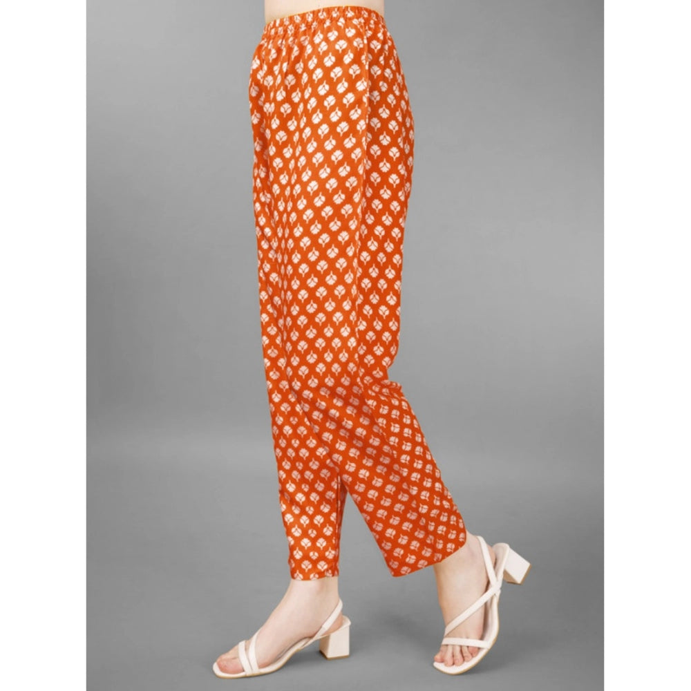 Women's Casual 3-4 th Sleeve Embroidery Rayon Kurti Pant Dupatta Set (Orange)
