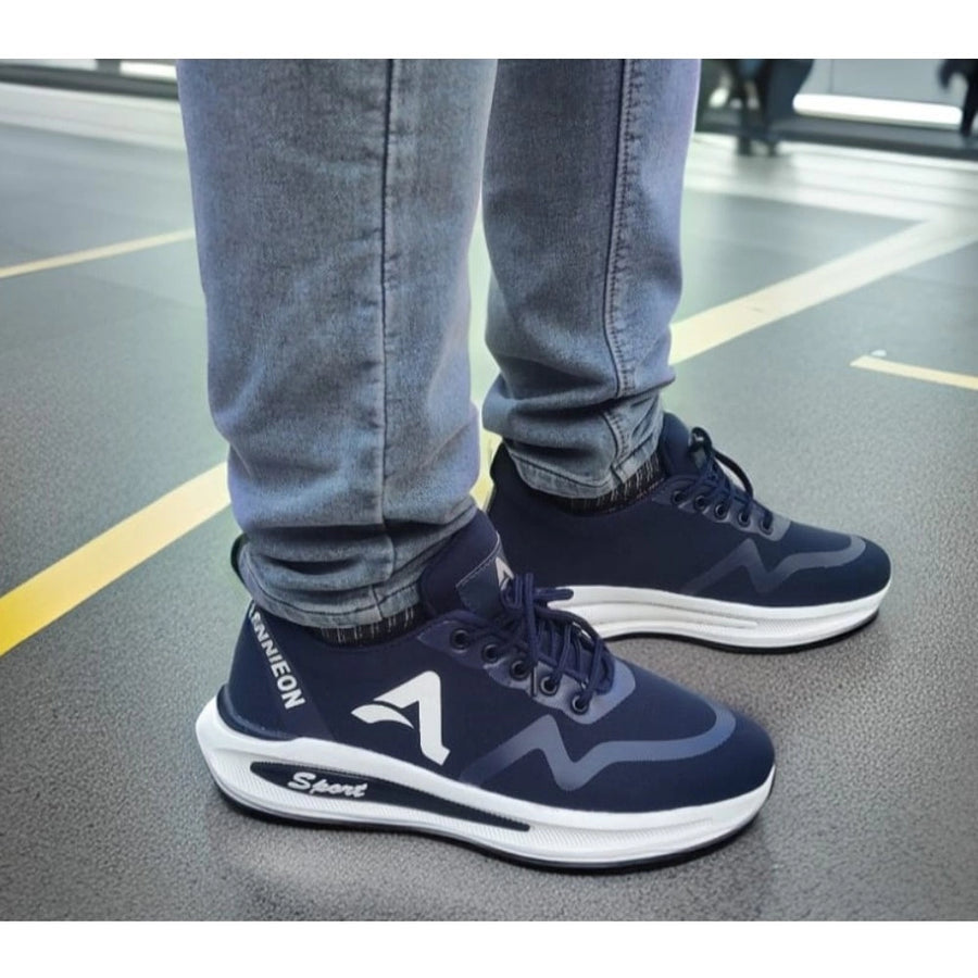Navy Blue synthetic casual men's shoes with lace-up closure, Zoomix sole for comfortable fit, ideal for everyday wear