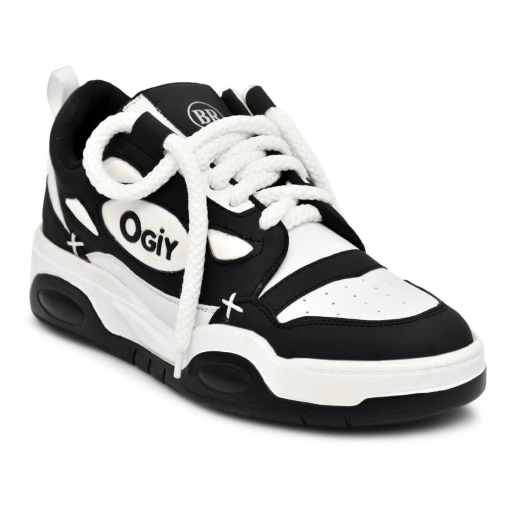 Black synthetic men's casual shoes with lace-up closure, solid design for everyday wear