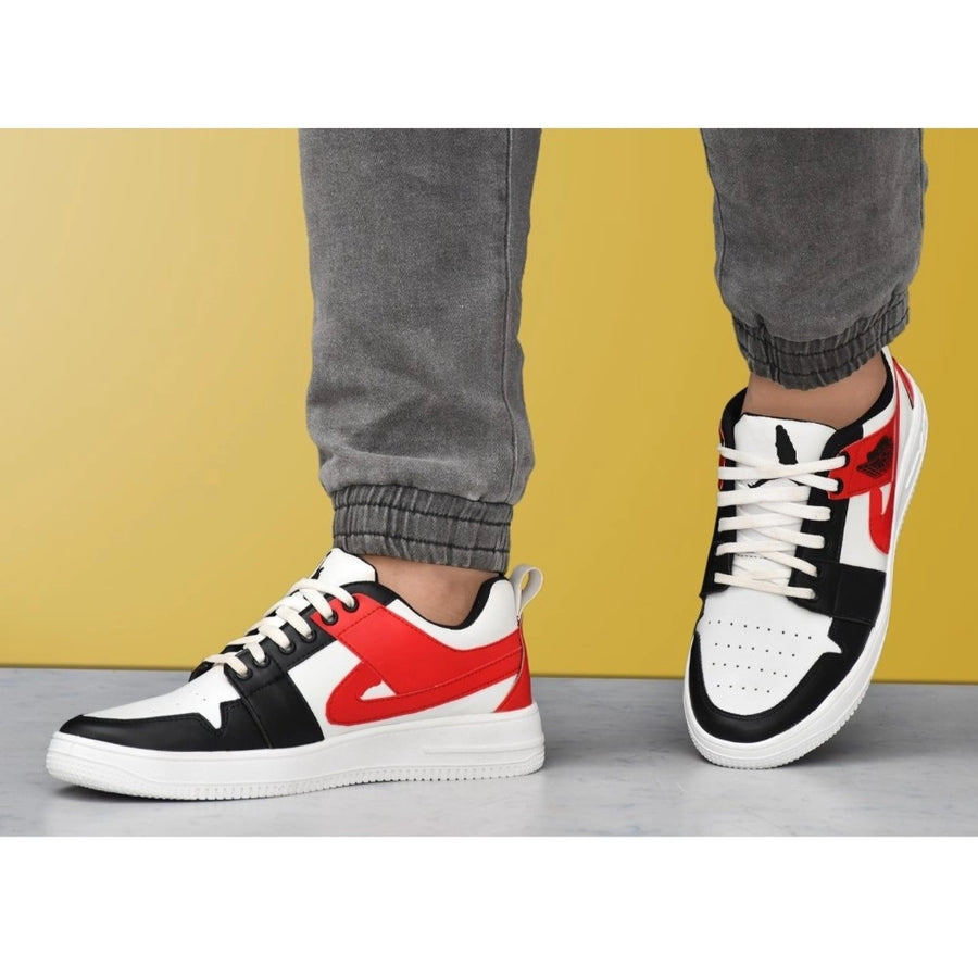 White synthetic men's casual shoes, solid design with lace-up closure for everyday wear