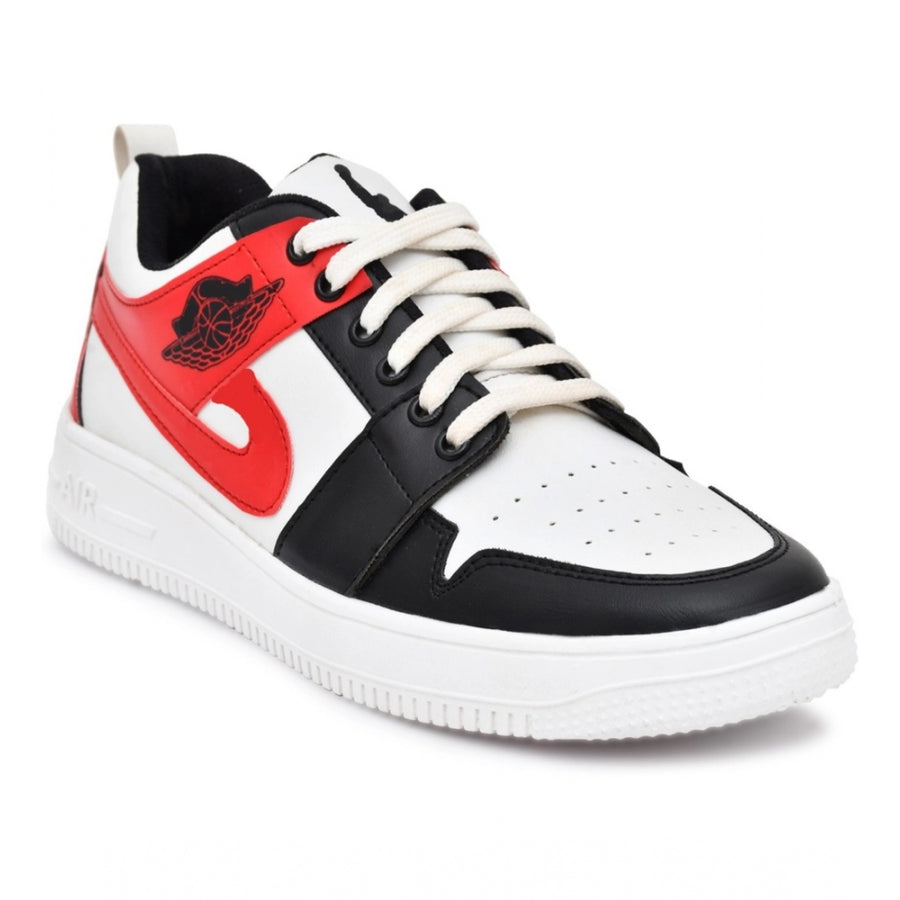 White synthetic men's casual shoes with lace-up closure, ideal for everyday wear