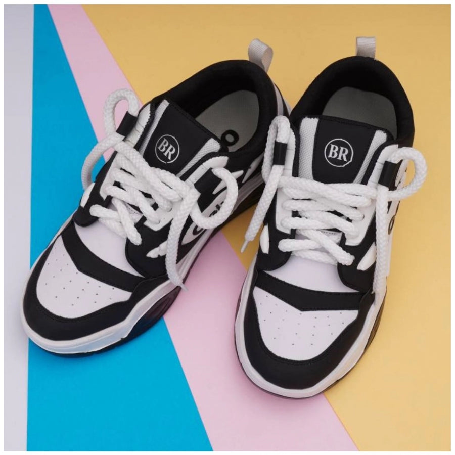 Black synthetic men's casual shoes with lace-up closure and airmix sole, suitable for everyday wear