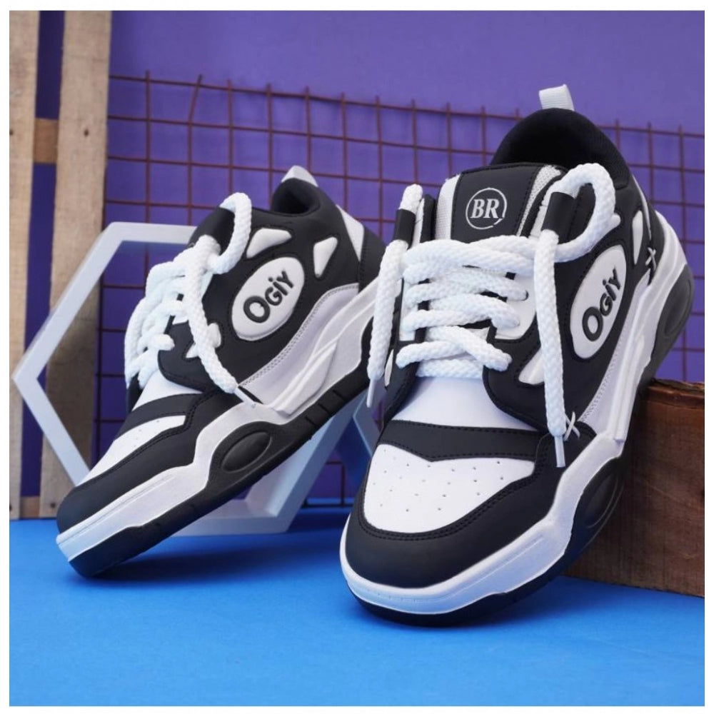 Black synthetic men's casual shoes - solid lace-up design for everyday wear (airmix sole)