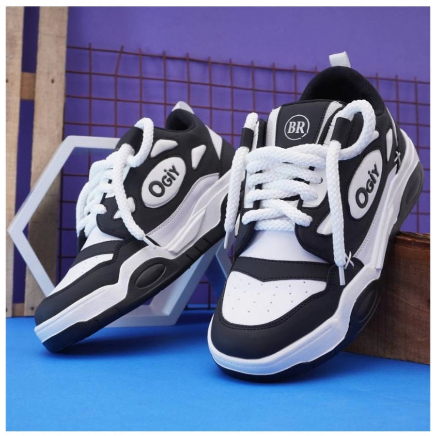Black synthetic men's casual shoes - solid design, lace-up closure, ideal for everyday wear