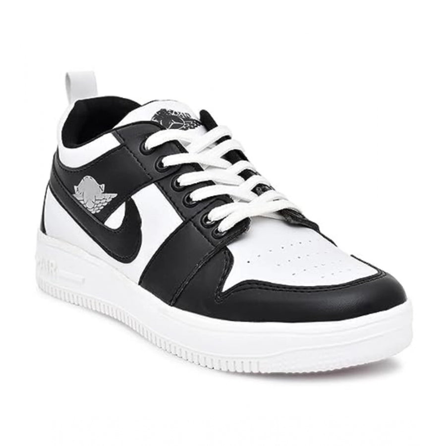 Black synthetic casual men's shoes with lace-up closure, ideal for everyday wear