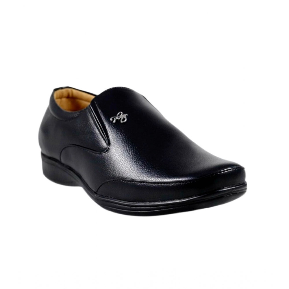 Black synthetic leather formal shoes for men, lace-up design on solid pattern, suitable for formal events