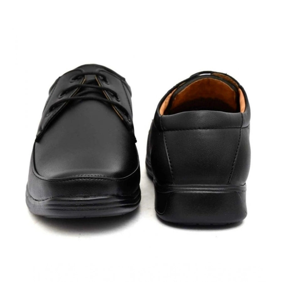 Black synthetic leather formal shoes for men, solid pattern with lace-up closure, ideal for formal occasions