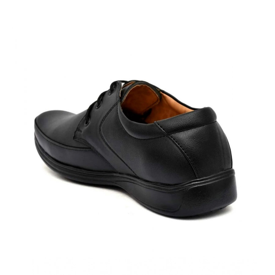 Black synthetic leather formal shoes for men, solid design with lace-up closure