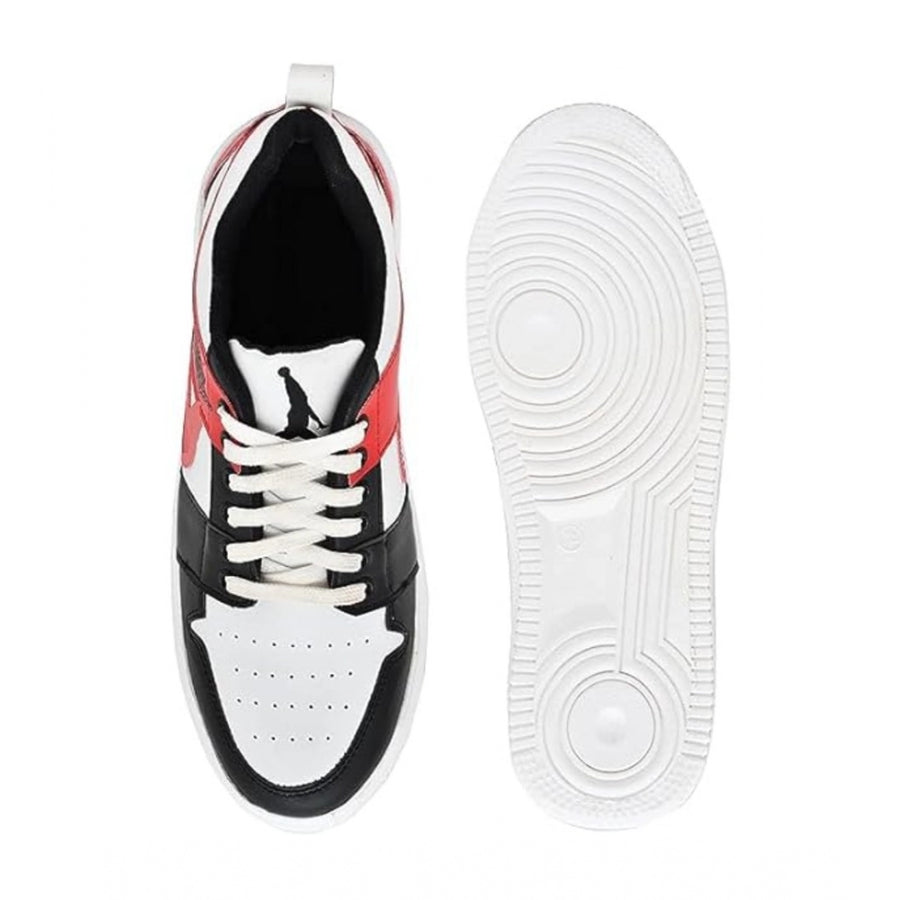 White synthetic men's casual shoes, lace-up, airmix sole, suitable for casual occasions
