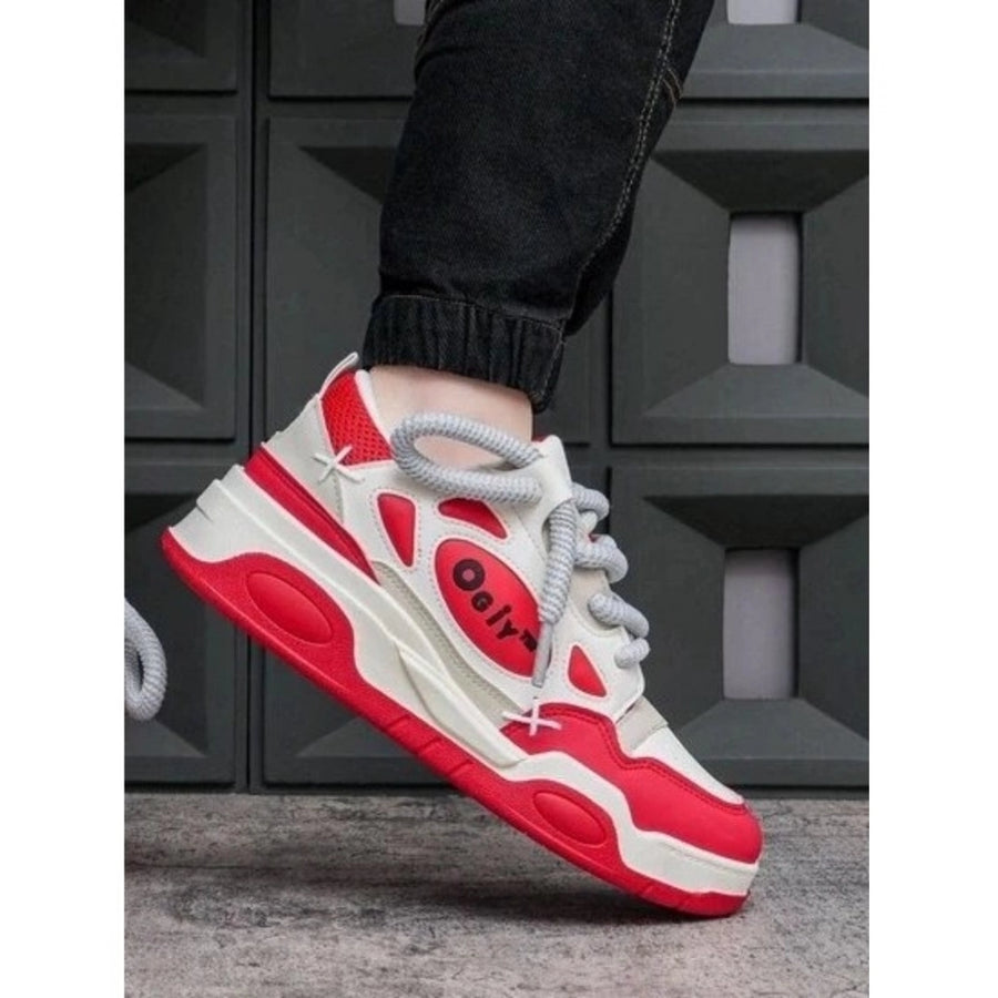 Red synthetic men's casual shoes with lace-up closure and airmix sole, ideal for everyday wear