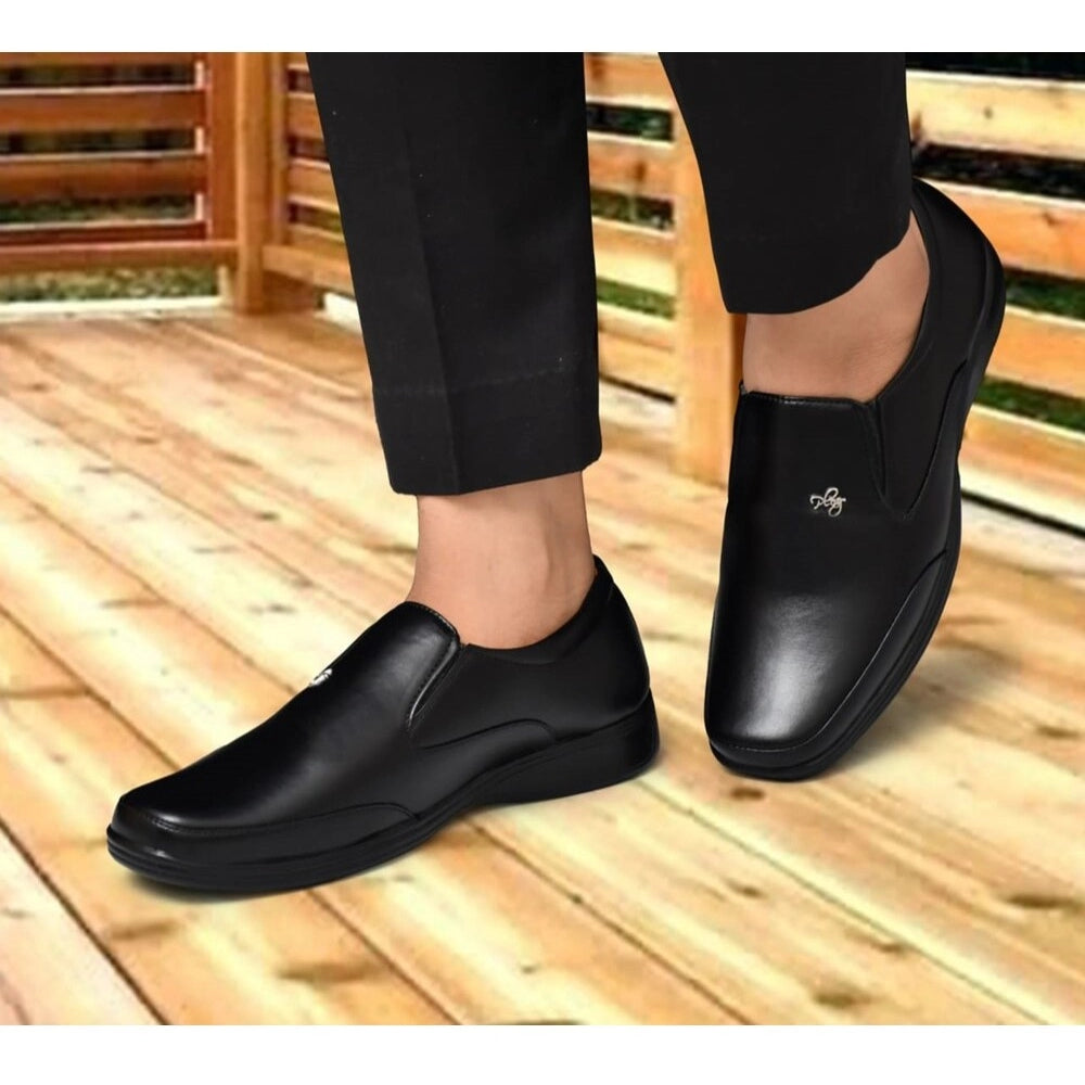 Black synthetic leather formal shoes for men, solid design with lace-up closure, ideal for formal occasions