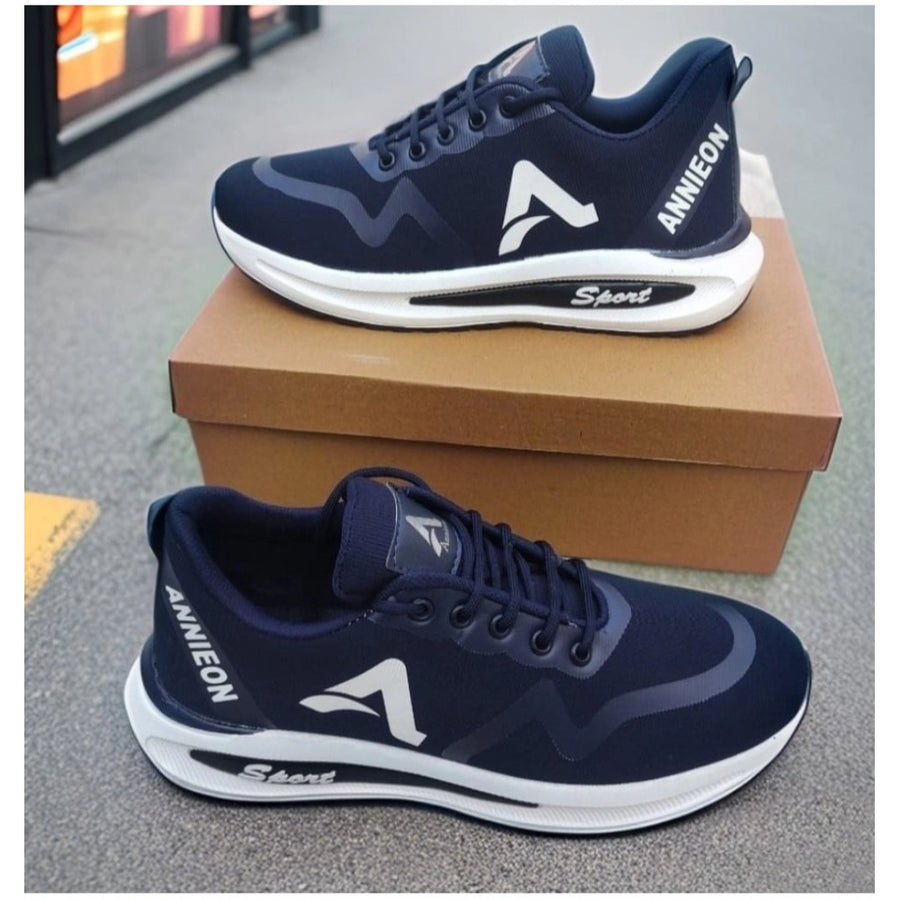 Navy blue synthetic men's casual shoes - solid style, lace-up closure, Zoomix sole for comfortable wear