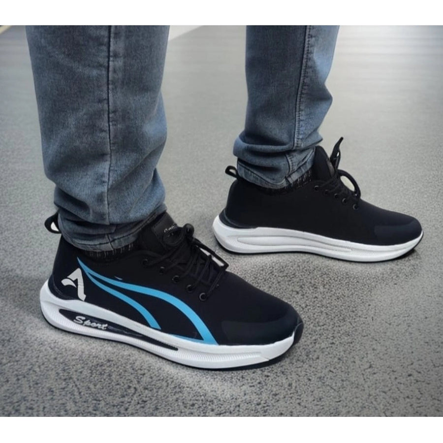 Blue synthetic men's casual shoes with lace-up closure, suitable for everyday wear