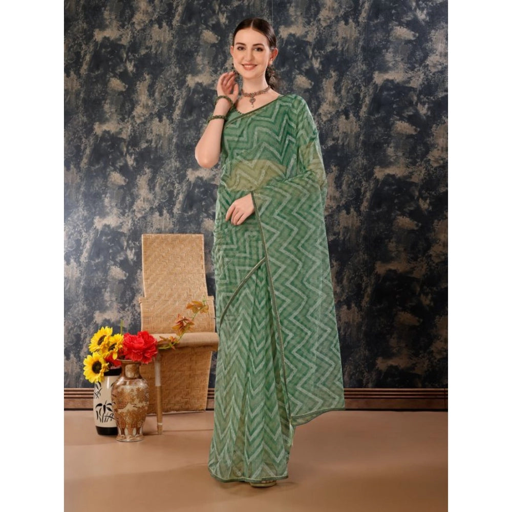 Women's Linen Zig Zag Saree With Unstitched Blouse (Green, 5-6 Mtrs) - GillKart