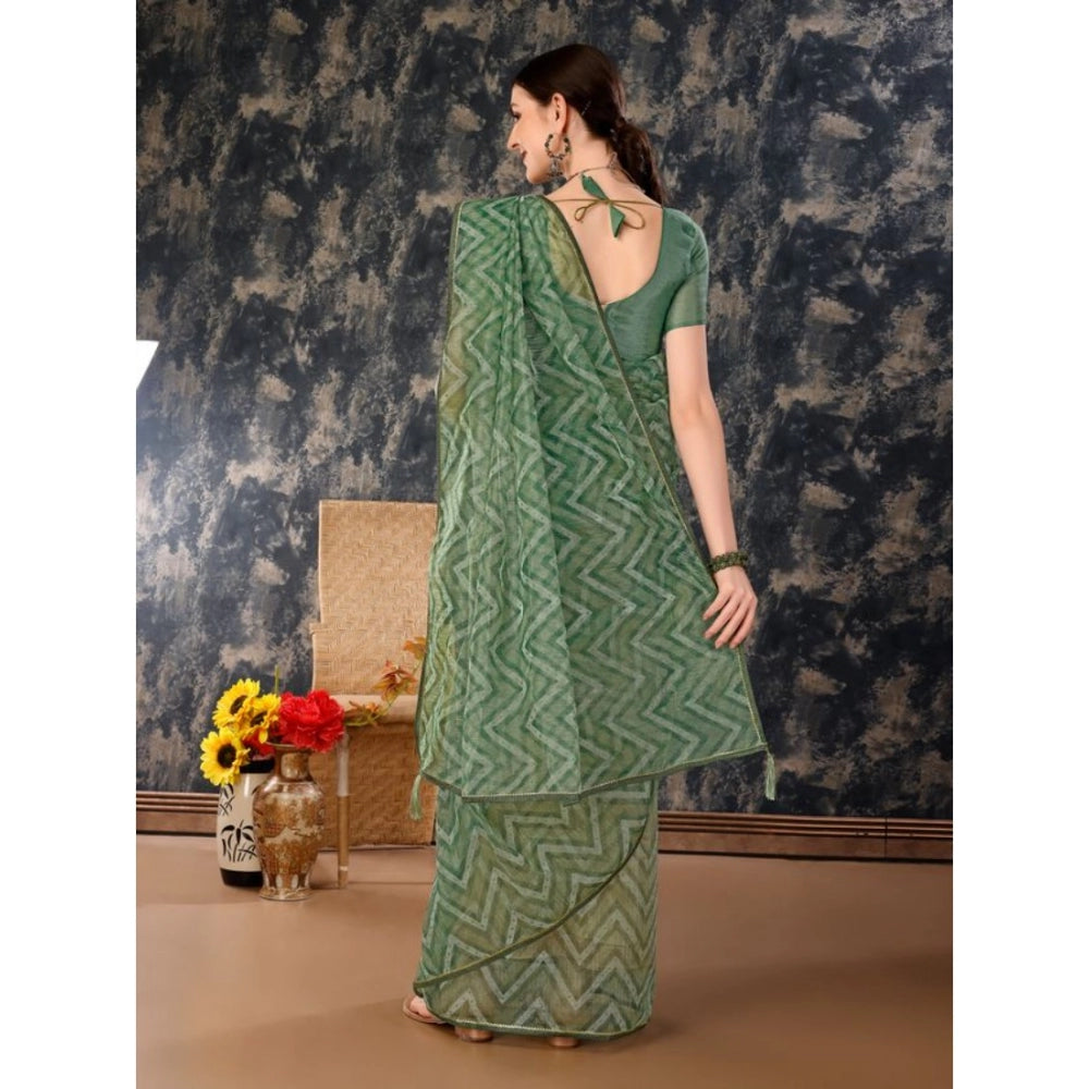 Women's Linen Zig Zag Saree With Unstitched Blouse (Green, 5-6 Mtrs) - GillKart