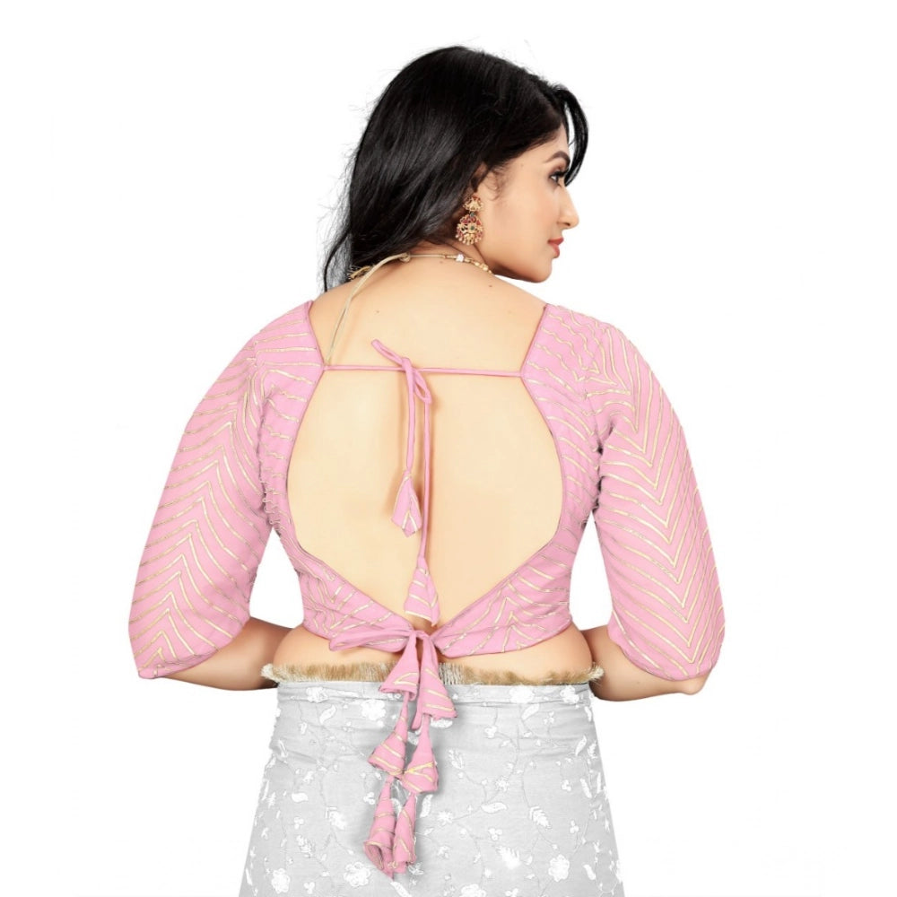 L.Pink Georgette embroidered blouse, free size, v-neck with 3/4 sleeves