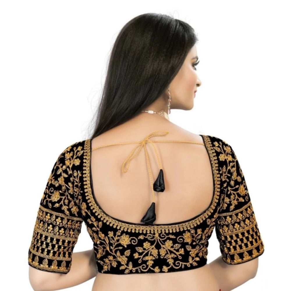 Black velvet embroidered blouse (half sleeve, sweetheart neck), ready-made women's fashion on hanger