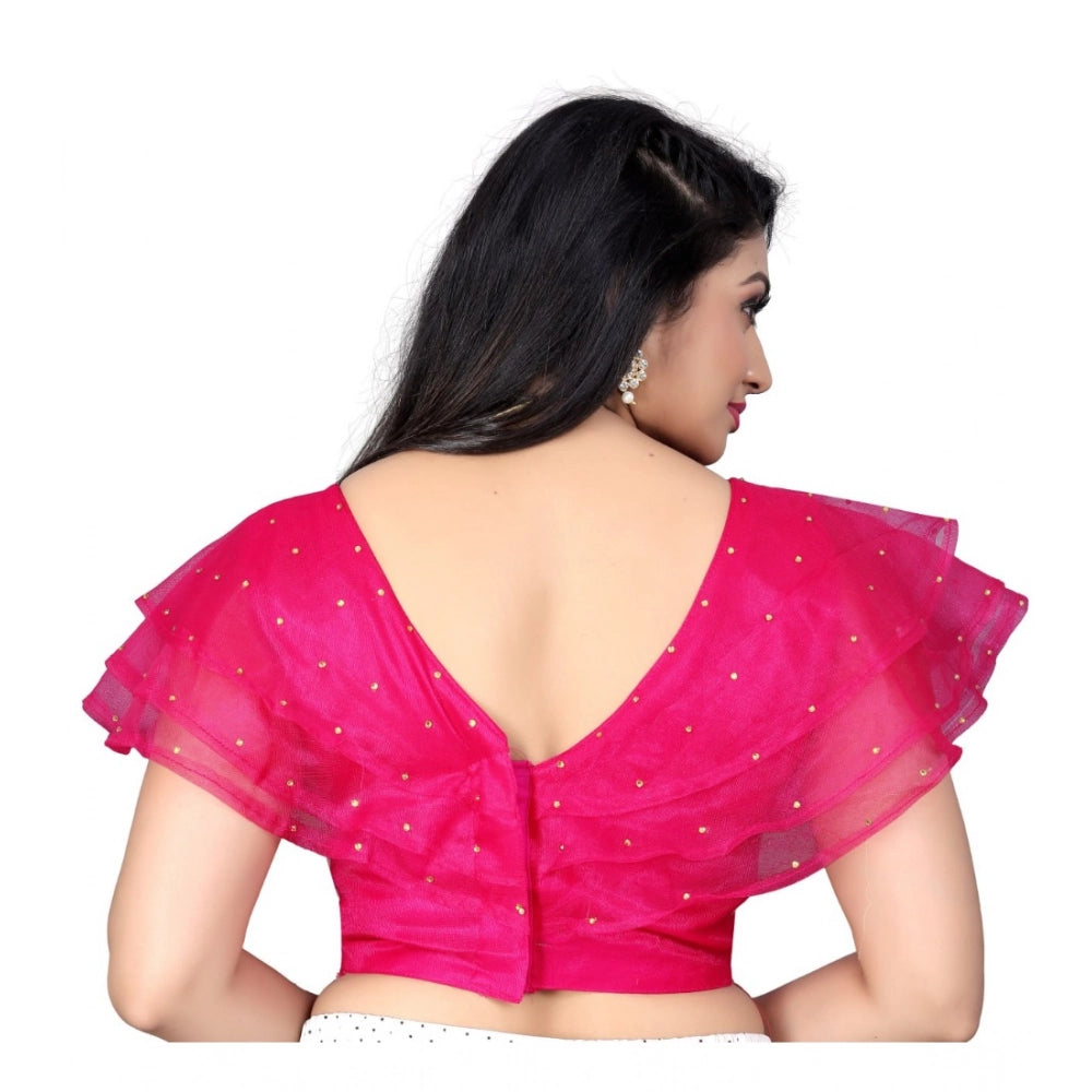 Pink nylon diamond work readymade sleeveless v-neck blouse, free size for women's casual wear