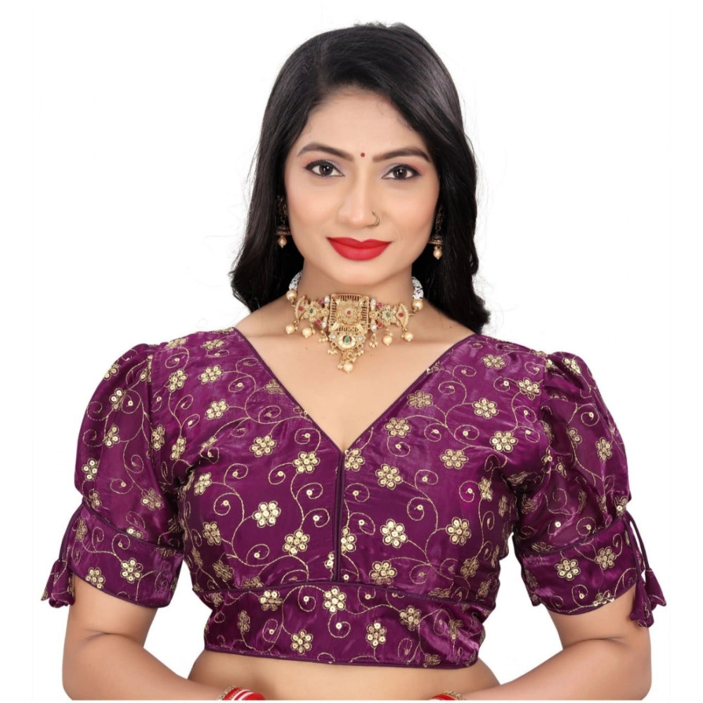 Purple Jimmy Choo embroidered blouse with half sleeves, free size for women's fashion, intricate pattern detail