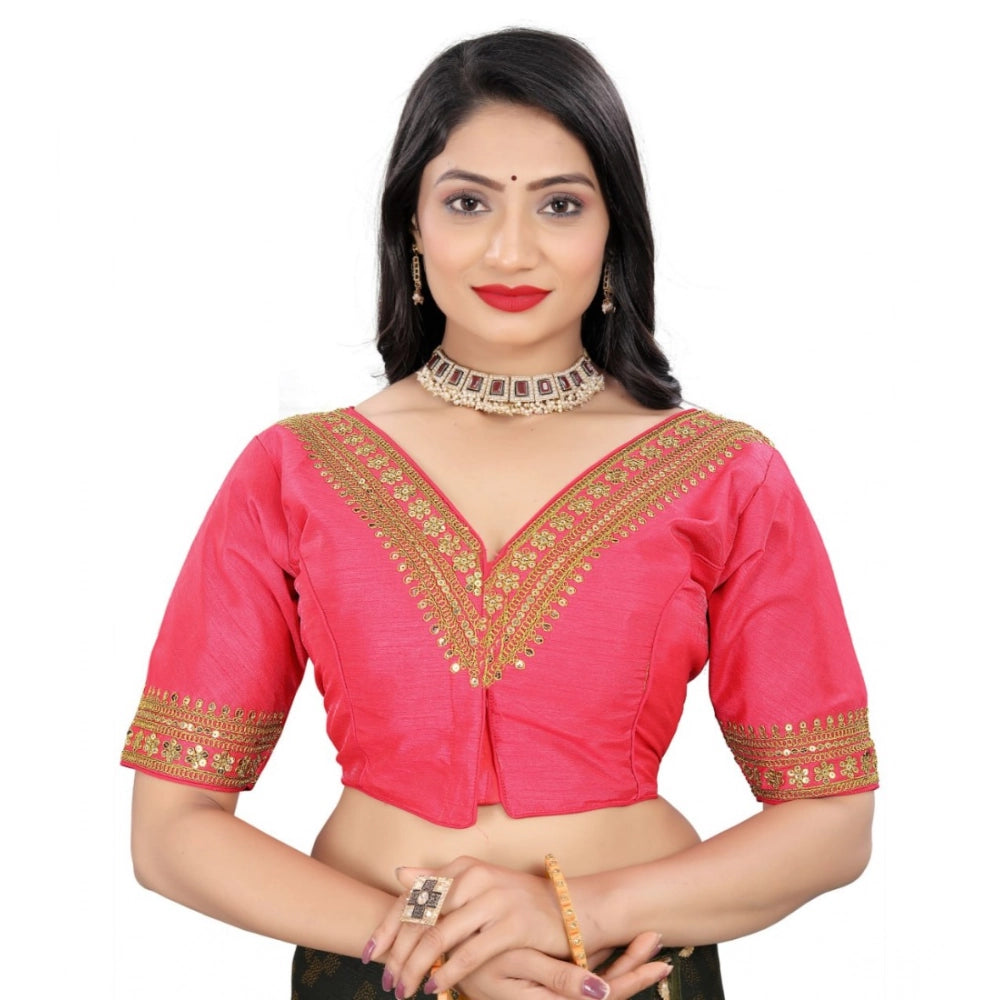 Pink Banglory embroidered blouse (free size), vintage-inspired women's half sleeve v-neck