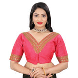 Pink Banglory embroidered blouse (free size), vintage-inspired women's half sleeve v-neck