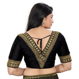 Black Banglory embroidered blouse (free size), half sleeve V-neck ready-made blouse with intricate stitching