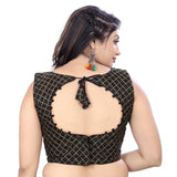 Black satin embroidered blouse, sleeveless, round neck, free size