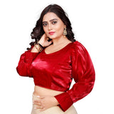 Red organza long sleeve v-neck blouse, ready-made for women