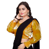 Mustard organza long-sleeve v-neck blouse for women (free size)