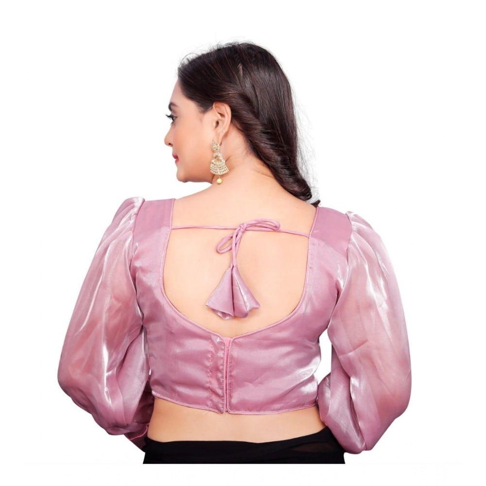 Baby Pink Organza readymade blouse, long sleeve V-neck for free size women
