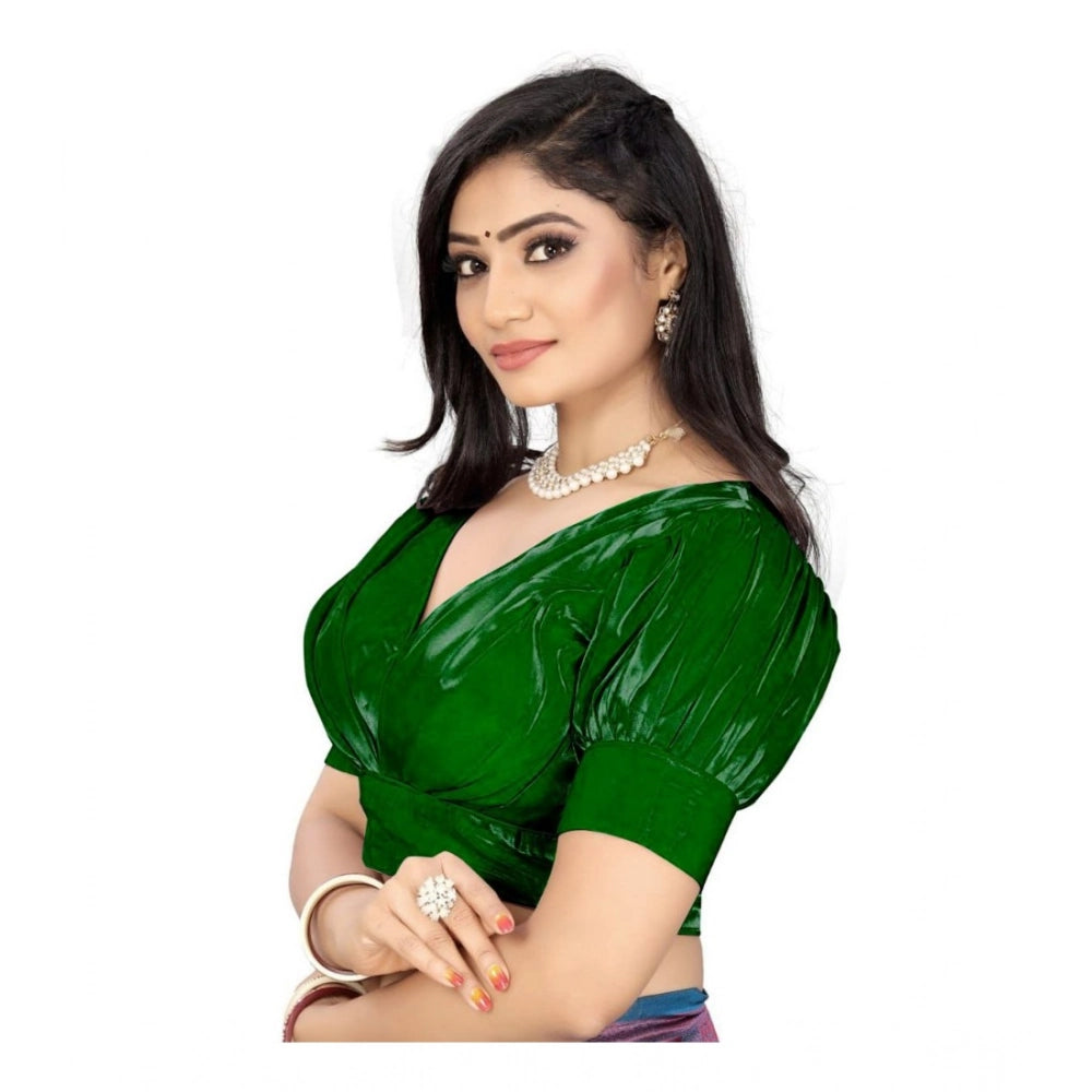 Green organza women's readymade half sleeve v-neck blouse (free size)