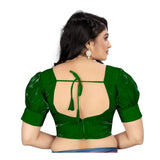 Green organza ready-made blouse, half sleeve v-neck design for free size women