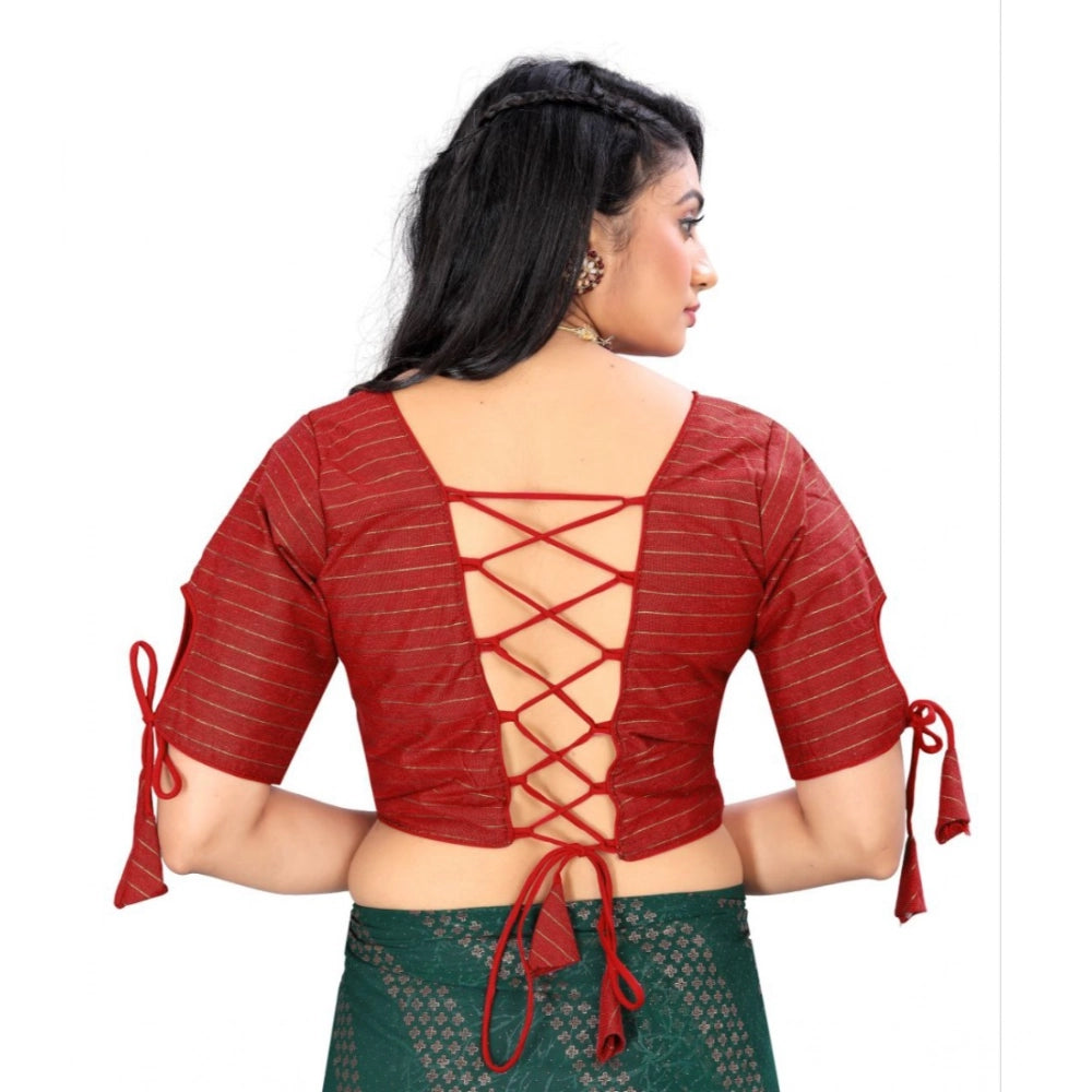 Red cotton thread work readymade blouse, half sleeve, round neck design for women's free size