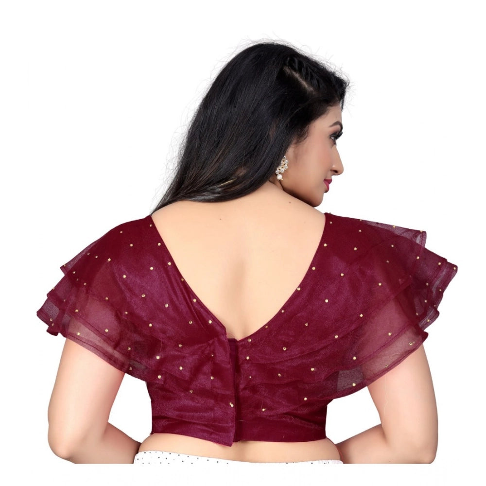 Purple nylon sleeveless v-neck diamond work blouse for women, free size - ready-made fashion apparel