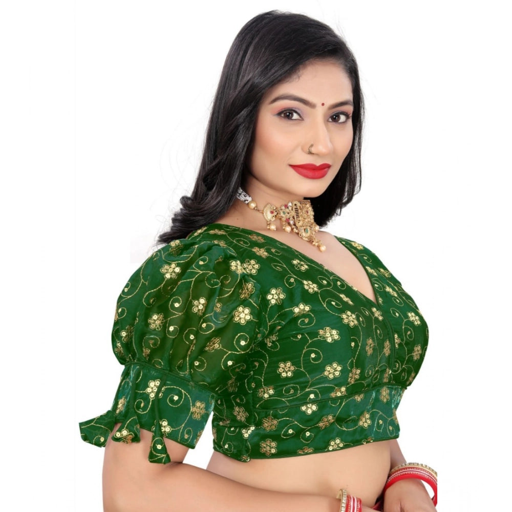 Green Jimmy Choo embroidery blouse, half sleeve v-neck style on mannequin